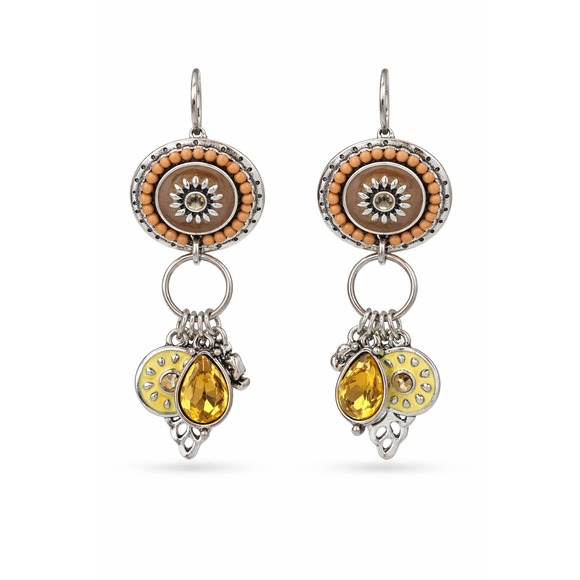 Jewelry - Tribal Celestial Charms Style Silver Tone Amber Dangle Drop Pierced Earrings